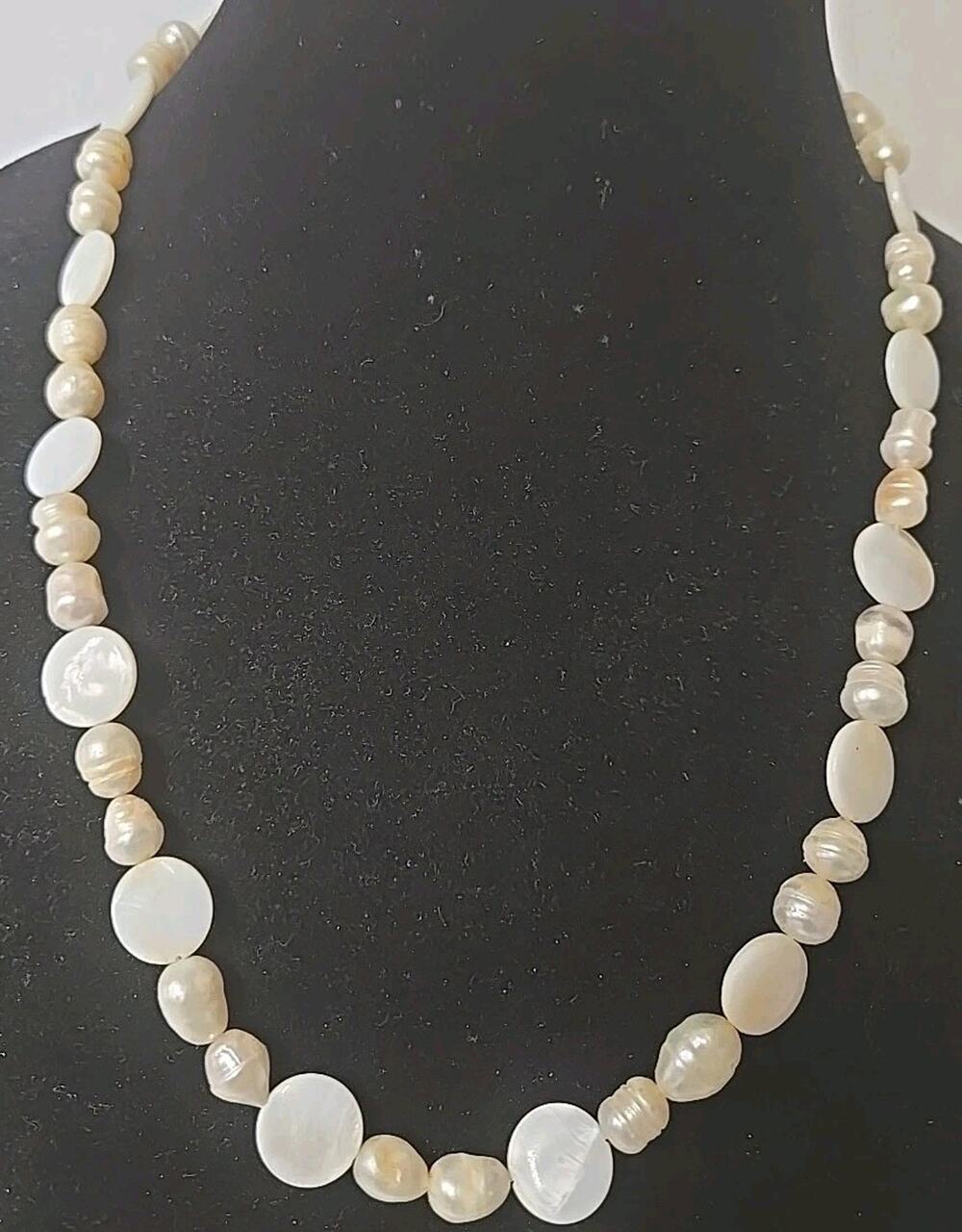 Genuine Freshwater Baroque Pearls With MOP Disks. 1970s 20 inches